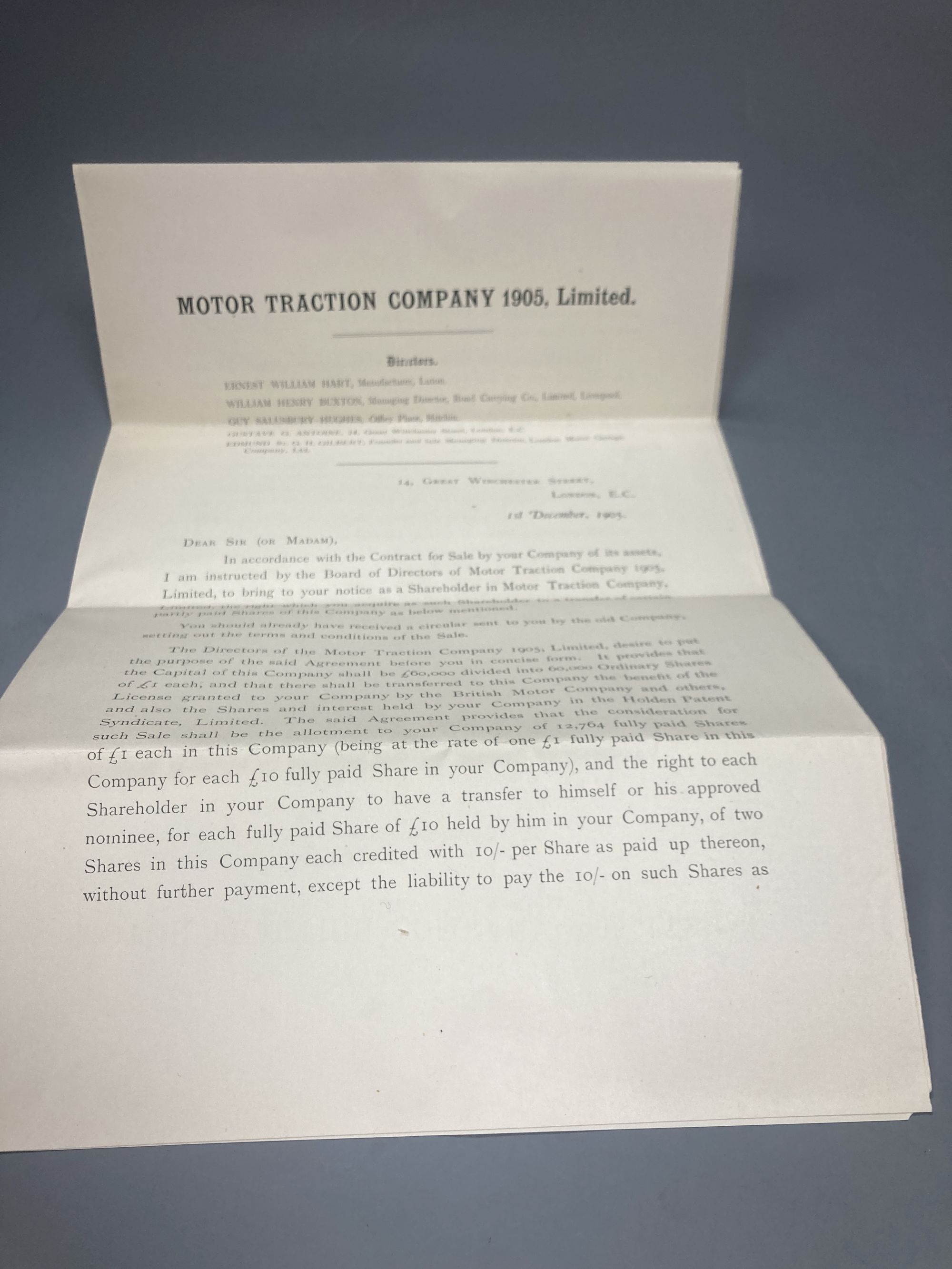 Transport Interest: Motor traction company 1905 in liquidation correspondence